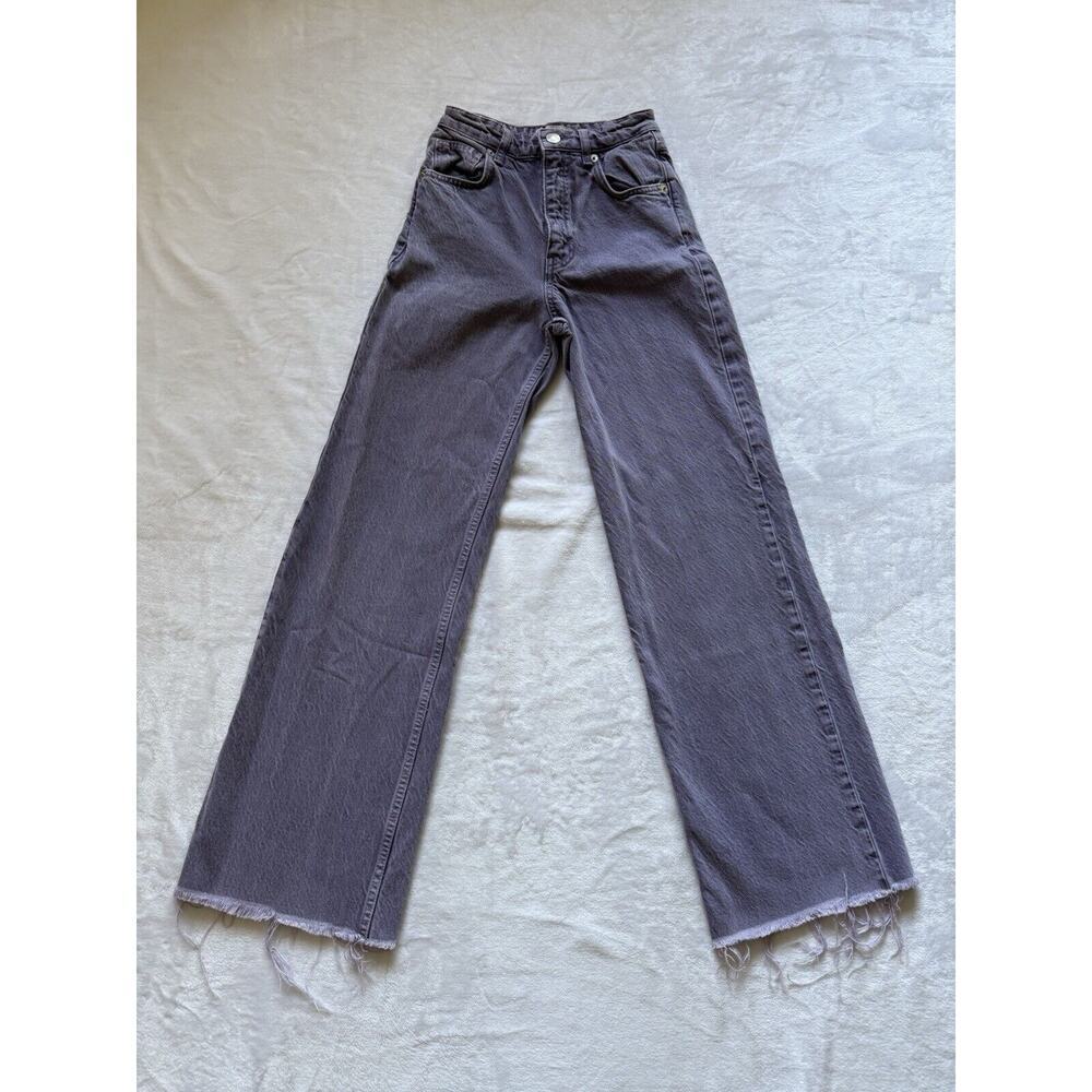 Zara Jeans Purple High Rise Full Length Wide Straight Leg Womens’s Raw Hem US‎ 0